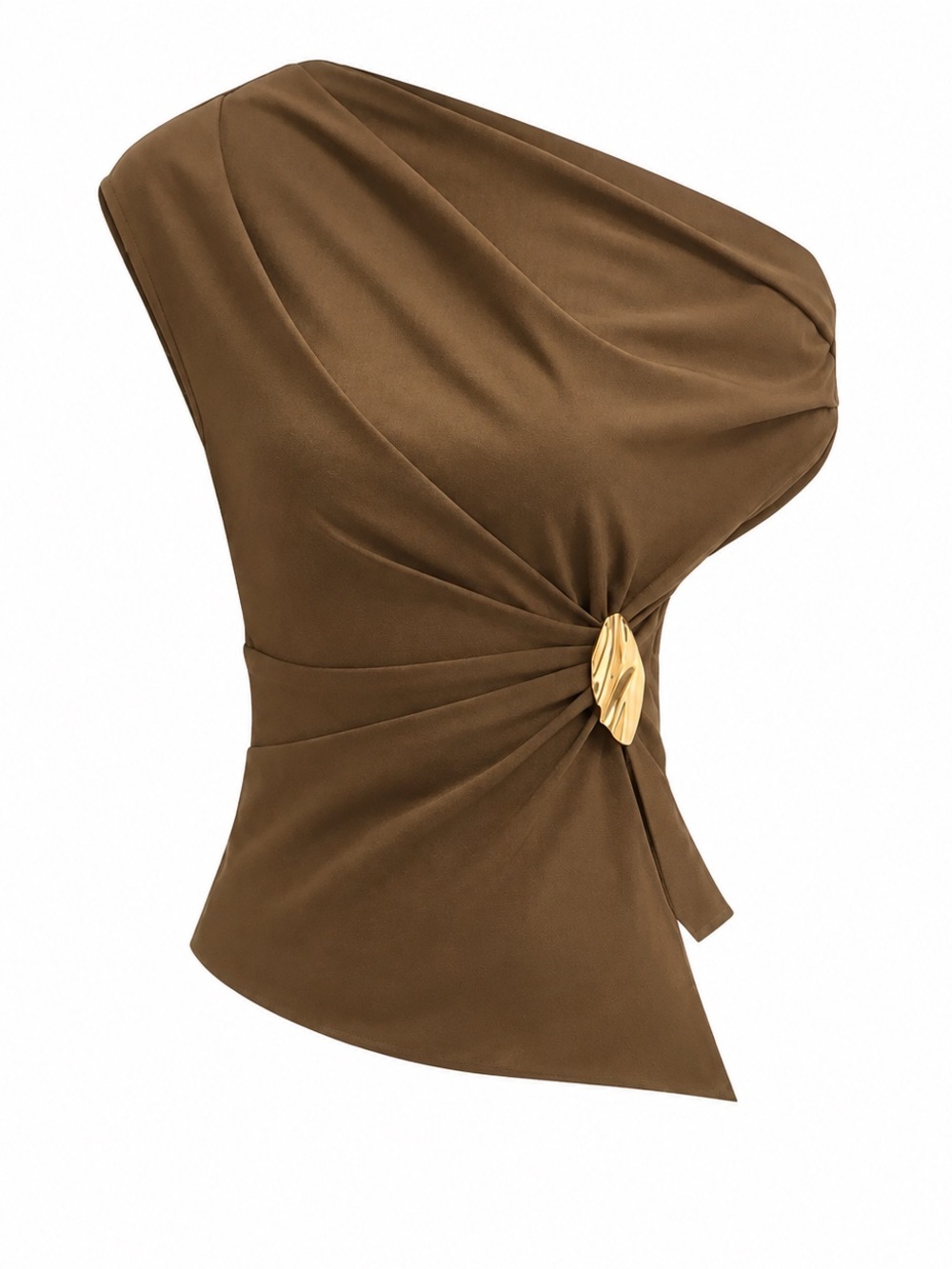 New with Tag! Commense Brown One Shoulder Ruched Top sz L 8/10